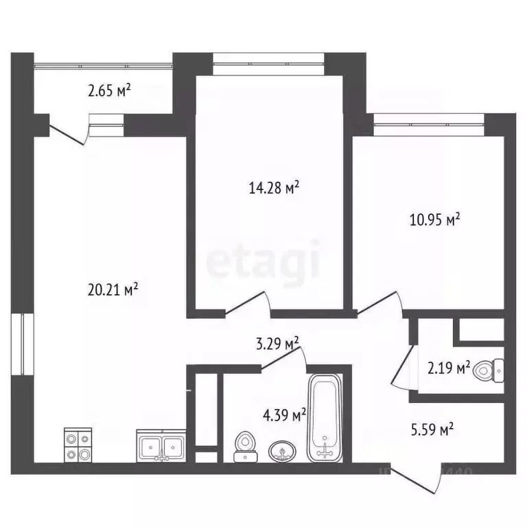 2-к кв. Тюменская область, Тюмень ул. Ивана Чистякова, 5 (59.9 м) - Фото 2