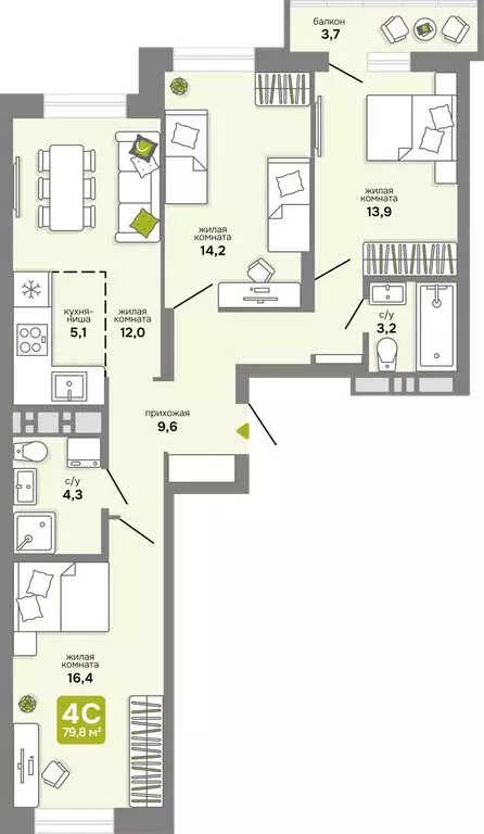 4-комнатная квартира: Новосибирск, улица Костычева, 17 (79.8 м) - Фото 0