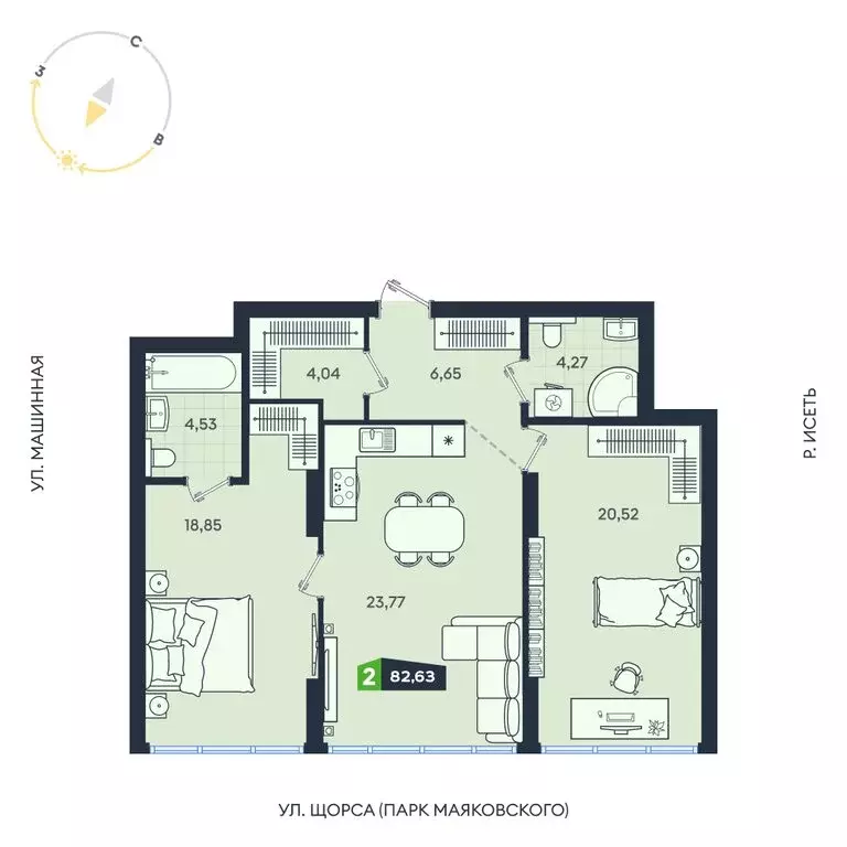 2-комнатная квартира: Екатеринбург, Машинная улица, 1В/4 (82.63 м) - Фото 1