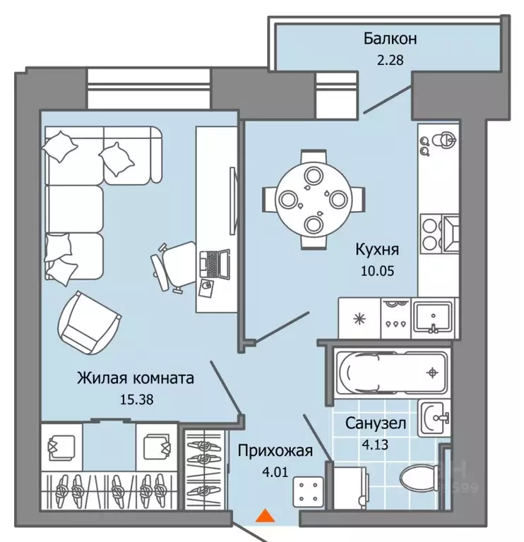 1-к кв. Пермский край, Пермь ул. Дзержинского, 35А (34.0 м) - Фото 2