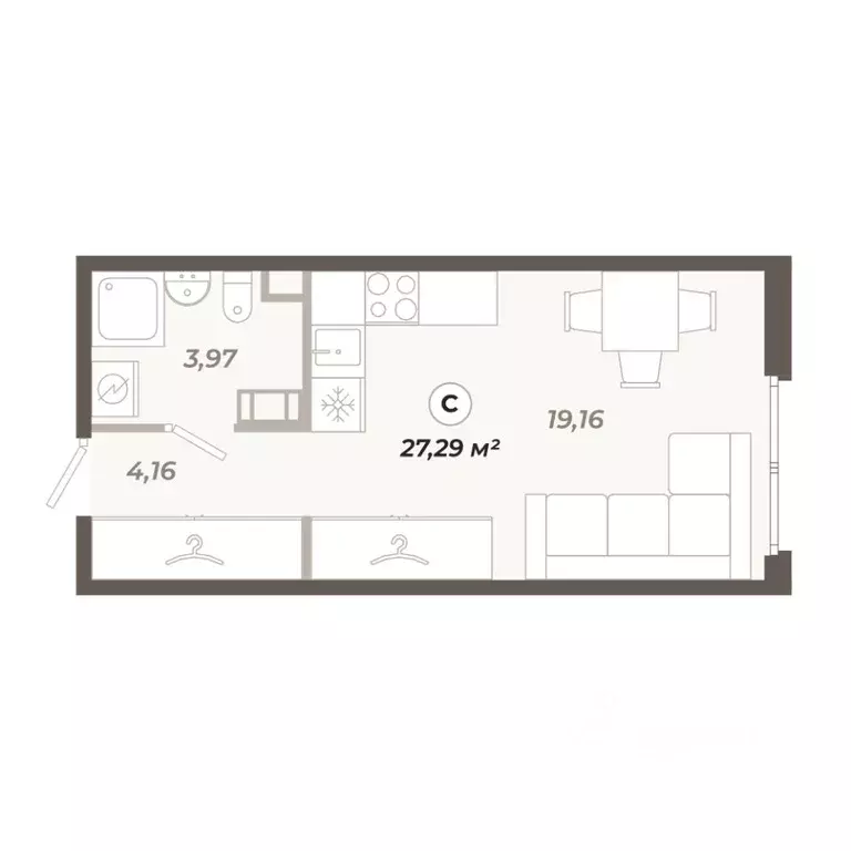 Студия Санкт-Петербург ул. Коли Томчака, 21Д (27.29 м) - Фото 1