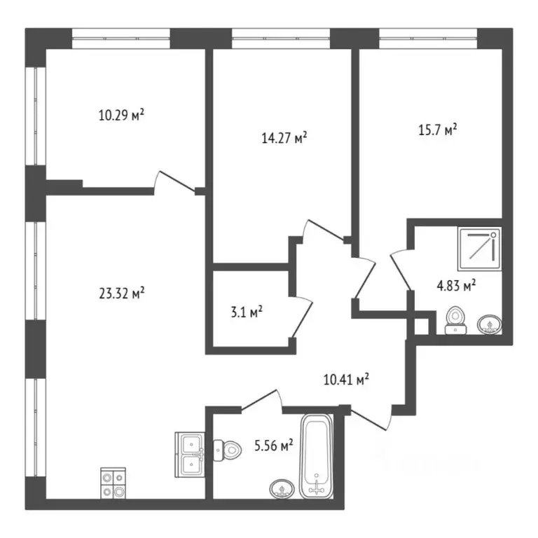 3-к кв. Тюменская область, Тюмень ул. Тимофея Чаркова, 93 (88.0 м) - Фото 2