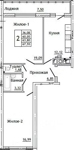 2-к кв. Смоленская область, Смоленск ул. Крупской (67.55 м) - Фото 0