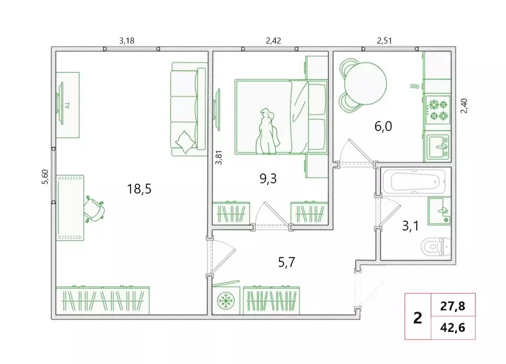 2-к кв. Санкт-Петербург Ленинский просп., 162К3 (42.6 м) - Фото 1