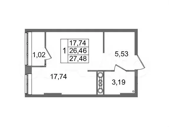 Квартира-студия, 27,5 м, 6/8 эт. - Фото 0