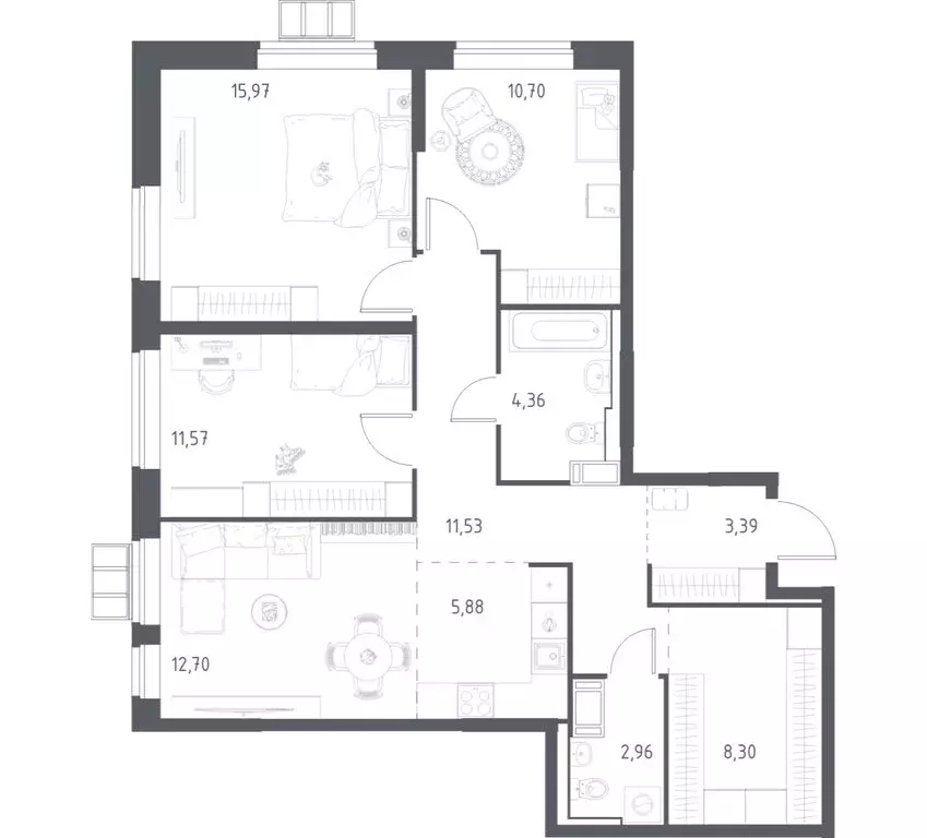 3-комнатная квартира: село Ям, улица Мезенцева, 21 (85.9 м) - Фото 1