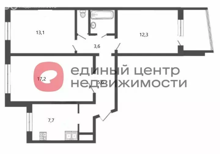 3-комнатная квартира: Тюмень, улица Осипенко, 84 (64.6 м) - Фото 1