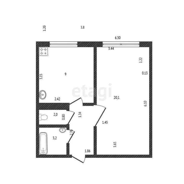 1-комнатная квартира: Казань, Товарищеская улица, 21 (38.1 м) - Фото 0