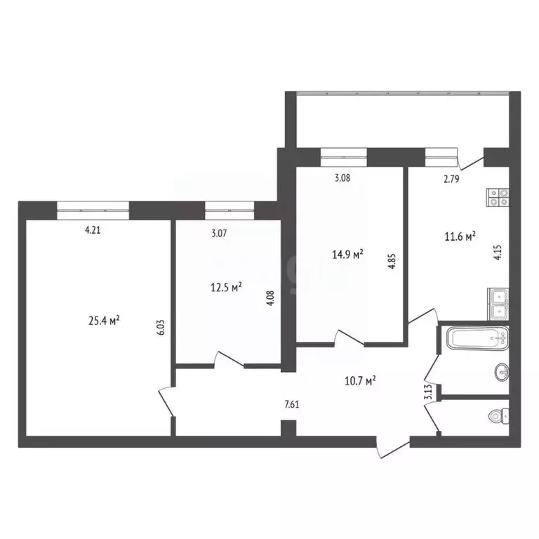 3-к кв. Вологодская область, Вологда ул. Челюскинцев, 47 (86.2 м) - Фото 1