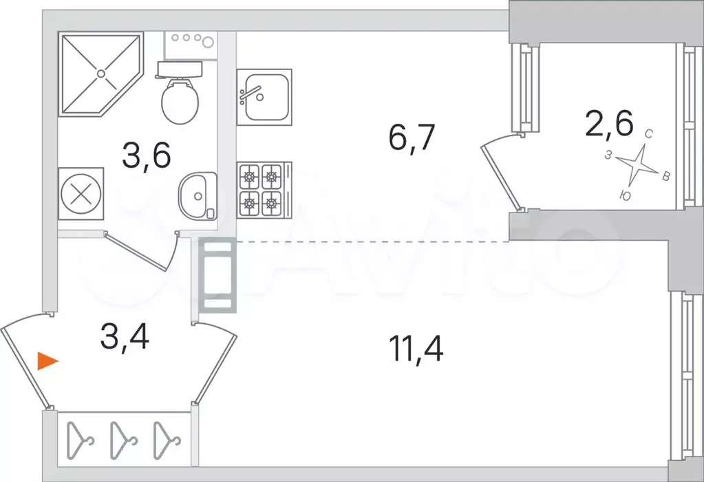 Квартира-студия, 26,4 м, 2/4 эт. - Фото 0