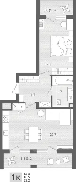 1-к кв. Калининградская область, Пионерский пос. Рыбное,  (53.2 м) - Фото 0