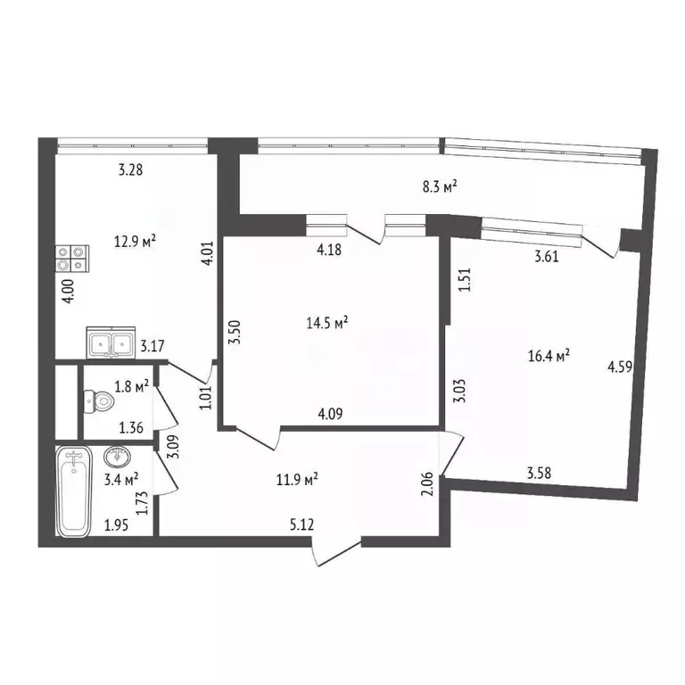 2-к кв. Санкт-Петербург бул. Измайловский, 4к1 (61.0 м) - Фото 2