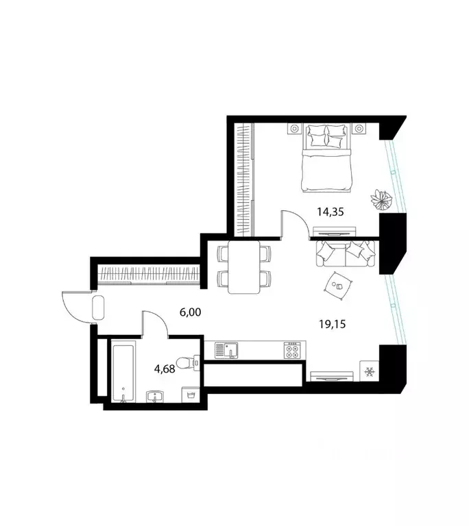 1-к кв. Рязанская область, Рязань Манхэттен кв-л,  (44.18 м) - Фото 0