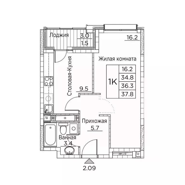 1-к кв. Приморский край, Владивосток ул. Расула Гамзатова, 7к2 (37.8 ... - Фото 1