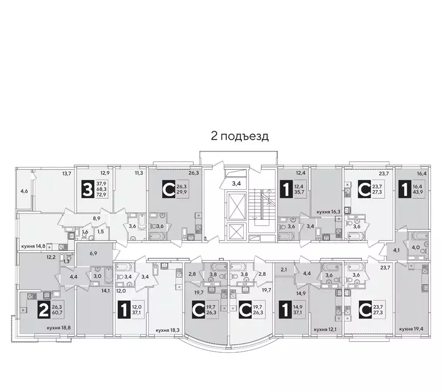 1-к кв. Краснодарский край, Краснодар Самолет-6 жилой комплекс (43.9 ... - Фото 2