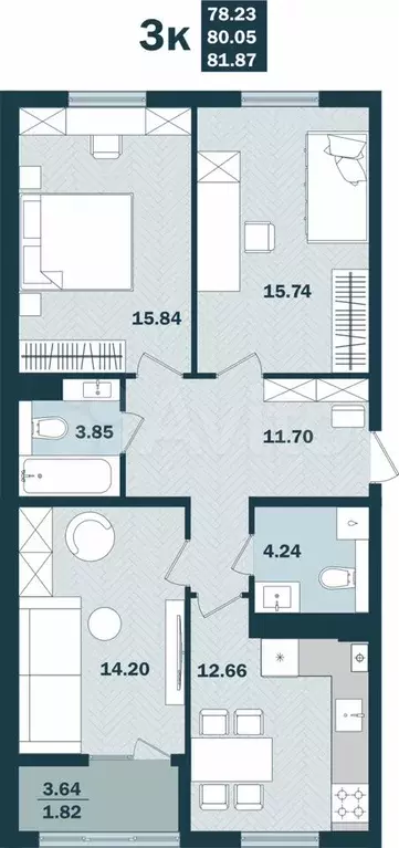 3-к. квартира, 81,9 м, 7/8 эт. - Фото 0