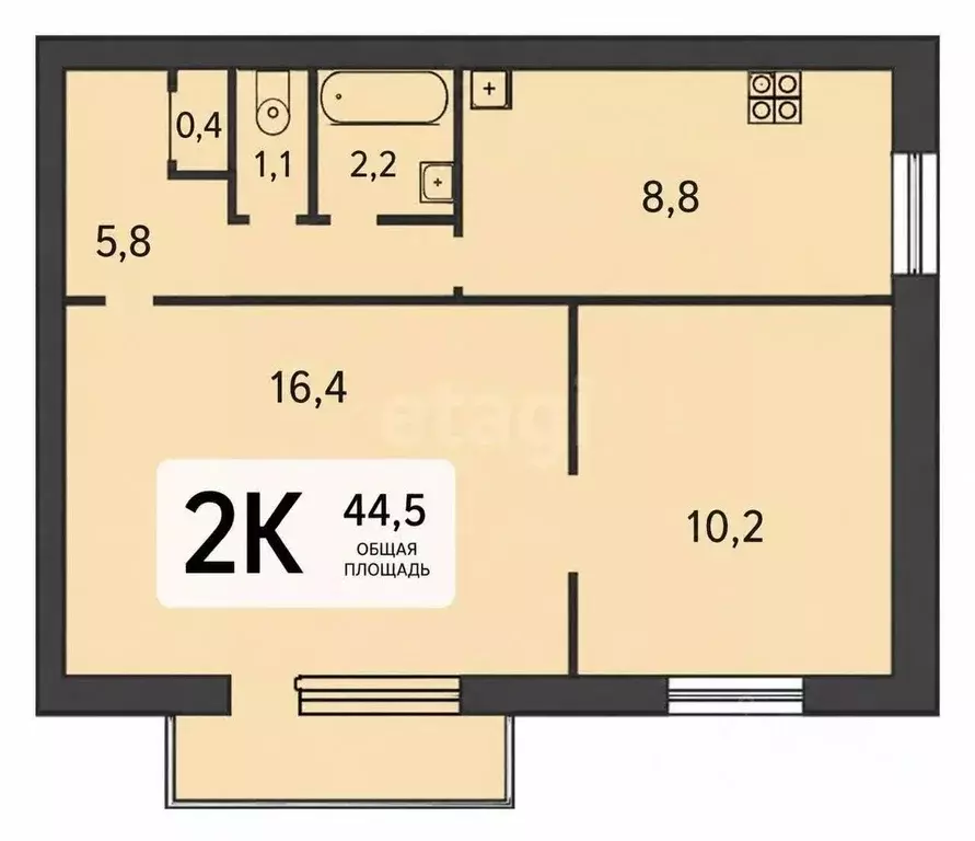 2-к кв. Московская область, Мытищи Летная ул., 20к1 (44.5 м) - Фото 2