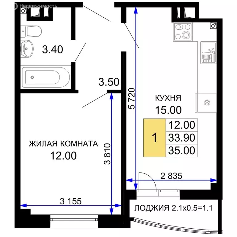 1-комнатная квартира: Анапа, жилой комплекс Песчаный (35 м) - Фото 0