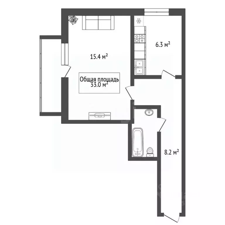 1-к кв. Новосибирская область, Новосибирск Танковая ул., 32 (33.0 м) - Фото 1