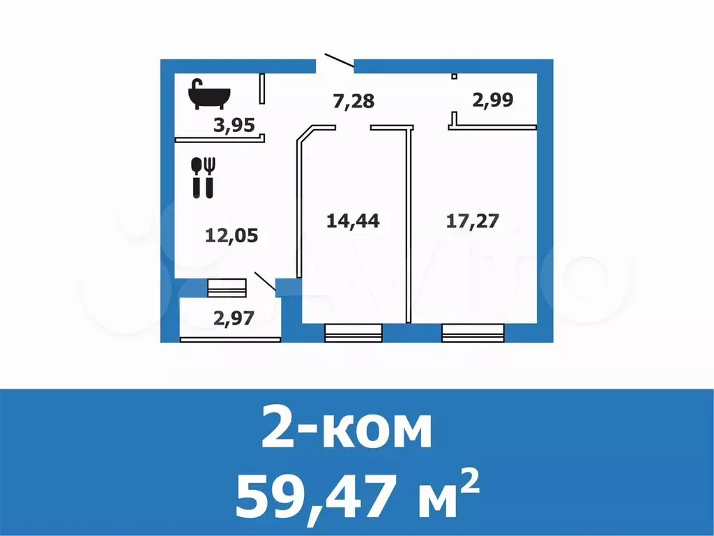 2-к. квартира, 59,5 м, 1/4 эт. - Фото 0