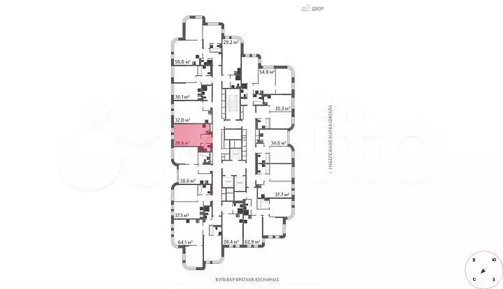 Квартира-студия, 28,6 м, 14/43 эт. - Фото 1