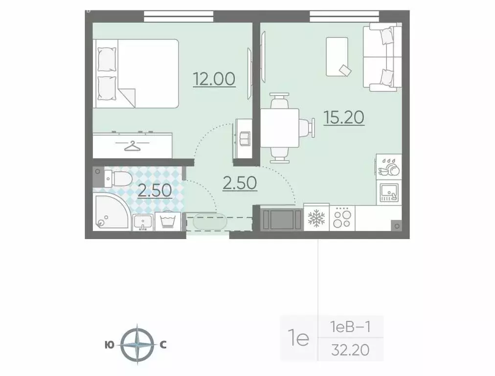 1-комнатная квартира: Ковалёво, улица Александра Разгонина, 2к1 (32.2 ... - Фото 1