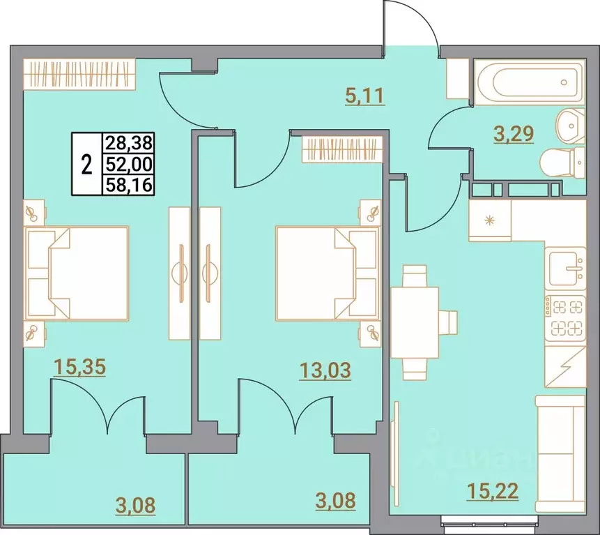 2-к кв. Волгоградская область, Волгоград Удмуртская ул., 75 (58.16 м) - Фото 1