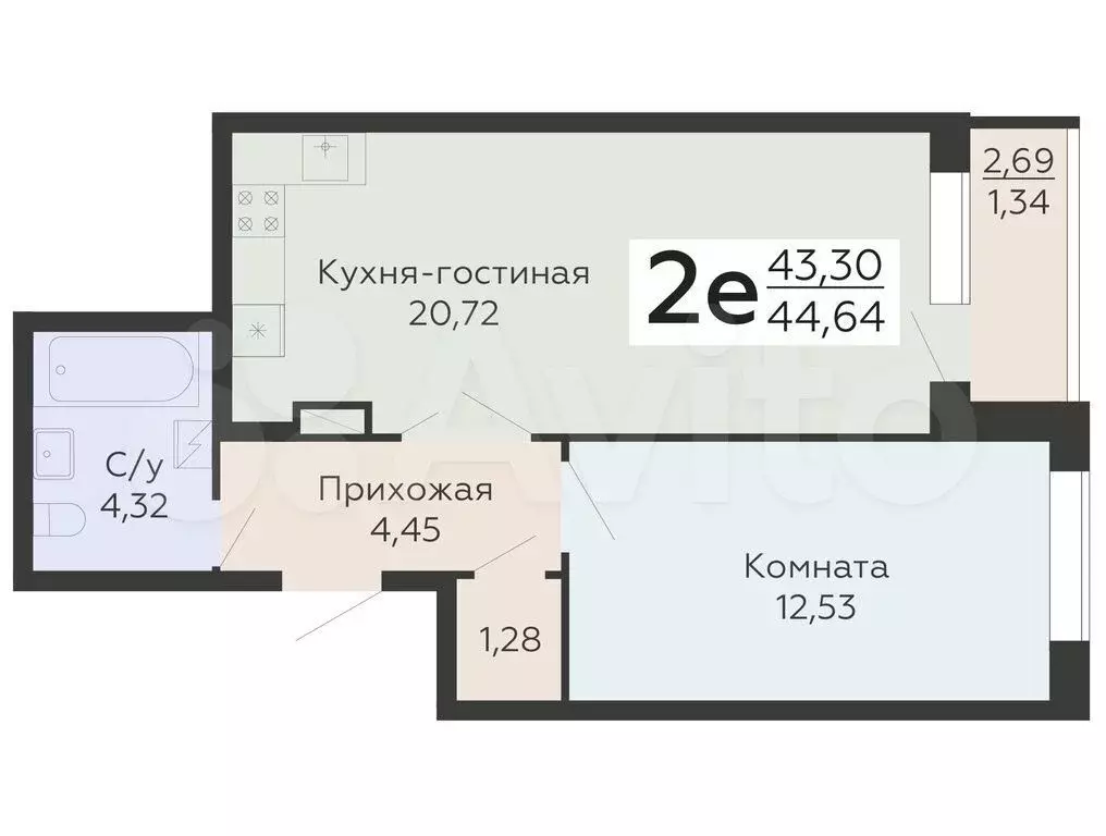 2-к. квартира, 44,6 м, 12/20 эт. - Фото 0