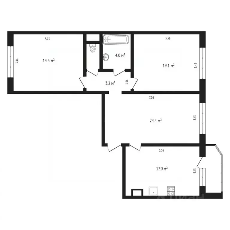 3-к кв. Тюменская область, Тюмень Кремлевская ул., 112к3 (86.0 м) - Фото 1