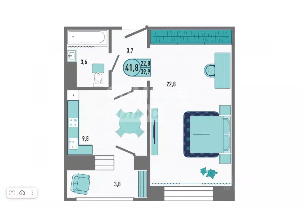 1-к кв. Липецкая область, Липецк Ленина-Соборная пл. (41.8 м) - Фото 2