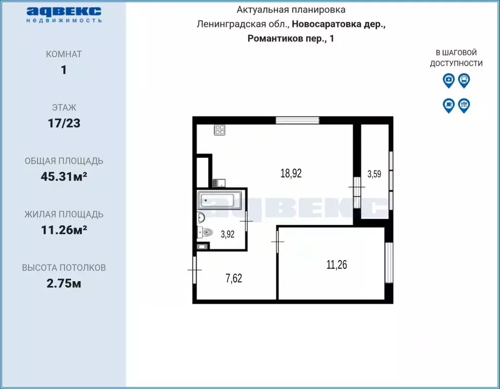 1-к кв. Ленинградская область, Всеволожский район, Свердловское ... - Фото 2