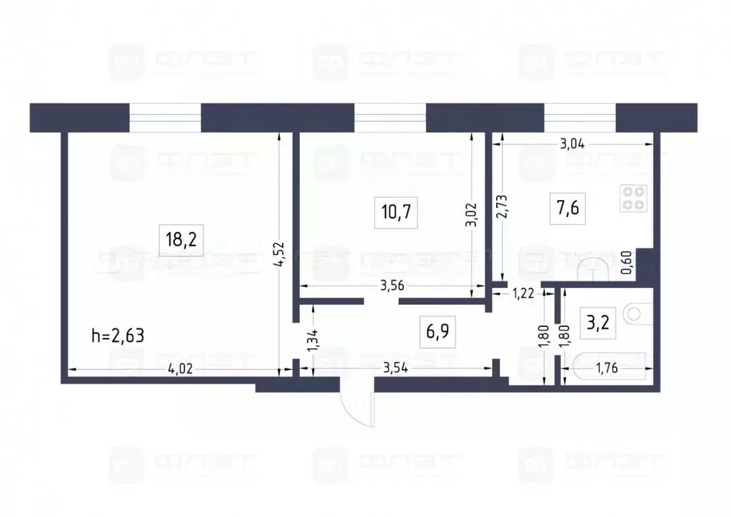 2-к кв. Татарстан, Казань Габдуллы Тукая ул., 102 (46.6 м) - Фото 2