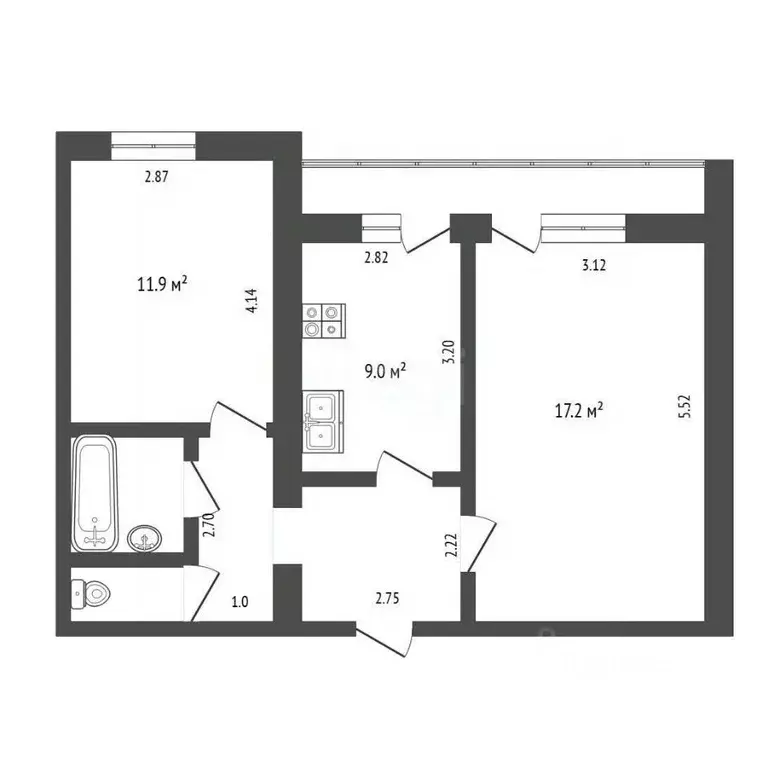 2-к кв. Томская область, Томск Красноармейская ул., 119 (50.9 м) - Фото 2