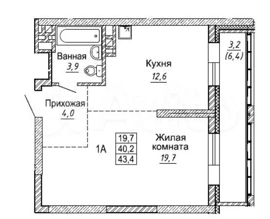 1-к. квартира, 43,4 м, 20/30 эт. - Фото 0