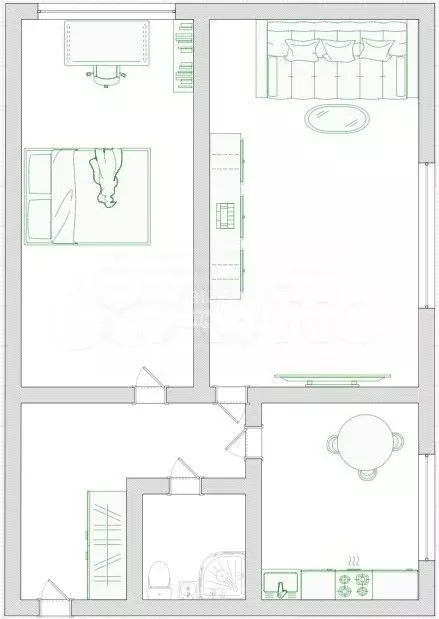2-к. квартира, 43,5 м, 1/2 эт. - Фото 0