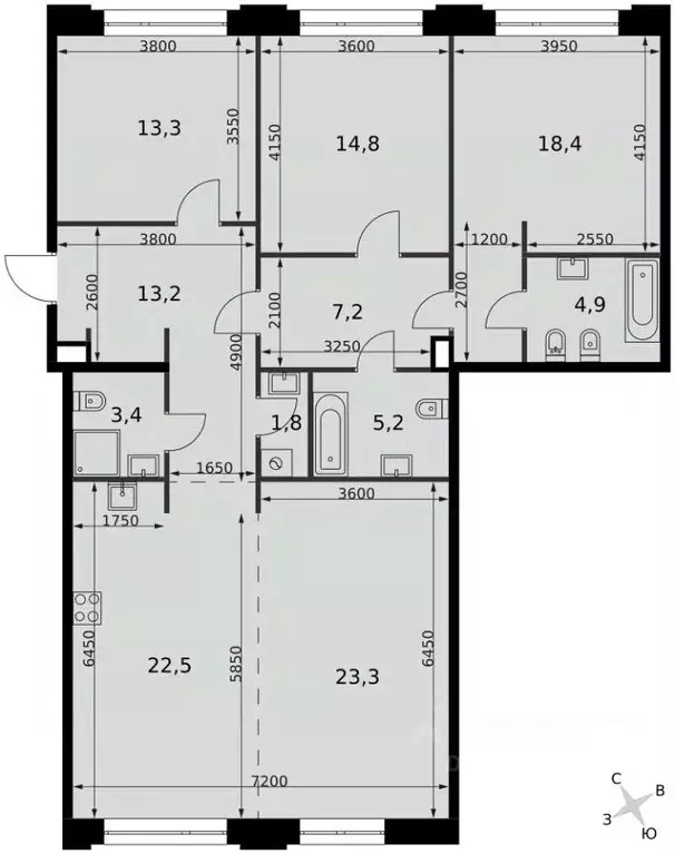 3-к кв. Москва ул. Шеногина, 2 (128.0 м) - Фото 1