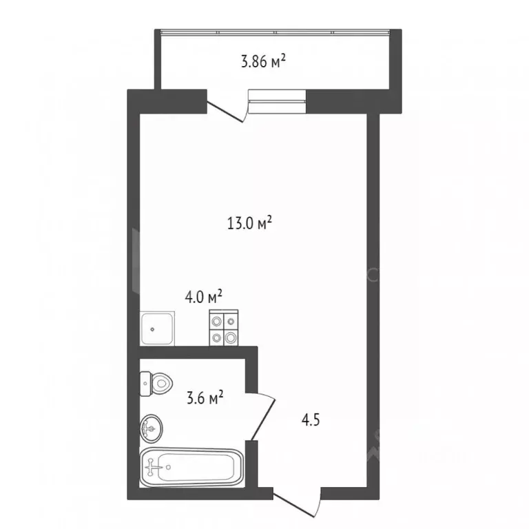 Студия Тюменская область, Тюмень ул. Новоселов, 109 (19.5 м) - Фото 2