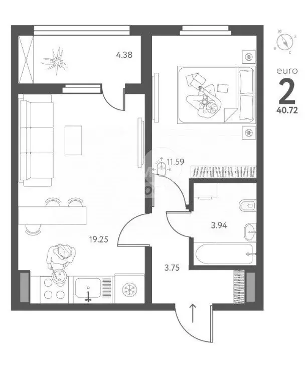1-комнатная квартира: Липецк, улица Механизаторов, 15А (40.72 м) - Фото 1