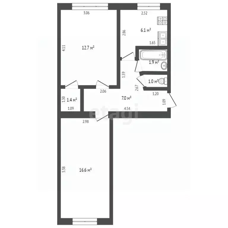 2-к кв. Башкортостан, Стерлитамак ул. Худайбердина, 76 (46.7 м) - Фото 2