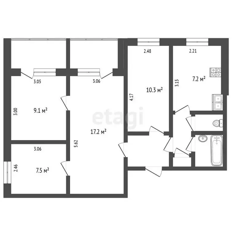 4-комнатная квартира: Омск, улица 12 Декабря, 112 (60.1 м) - Фото 1