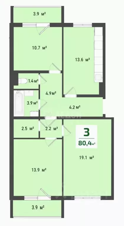 3-к кв. Омская область, Омск Заозерный мкр, ул. Сергея Тюленина, 4 ... - Фото 2