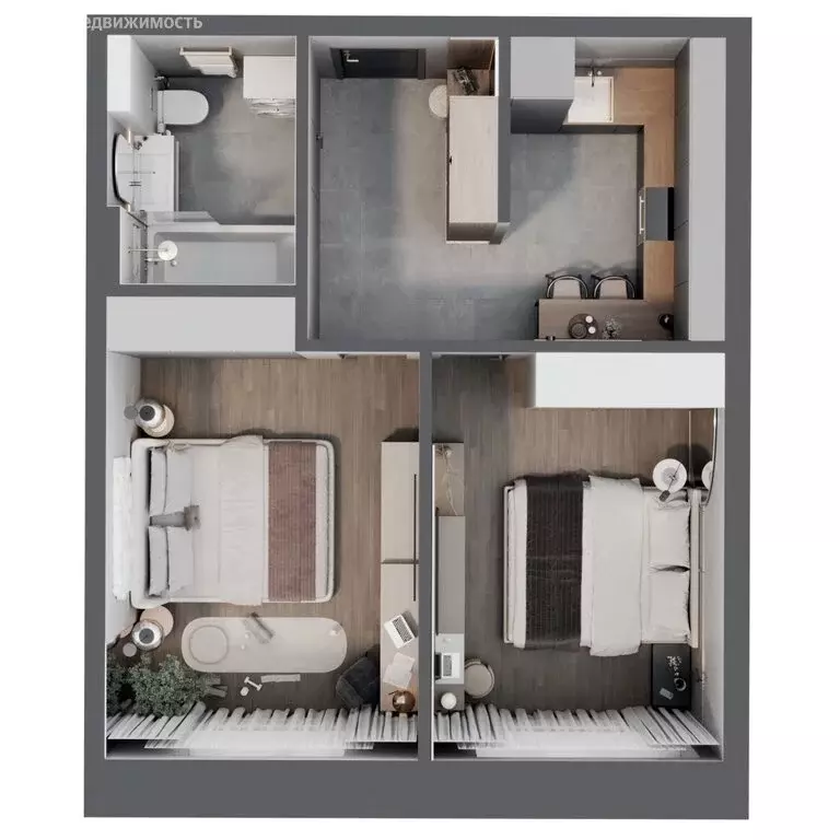 2-комнатная квартира: Маркова, квартал Стрижи, 16 (42.2 м) - Фото 2