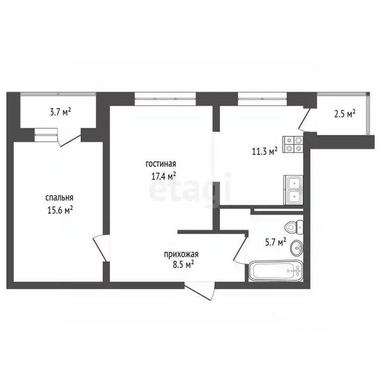 2-к кв. Тюменская область, Тюмень ул. Федюнинского, 30к3 (58.3 м) - Фото 2