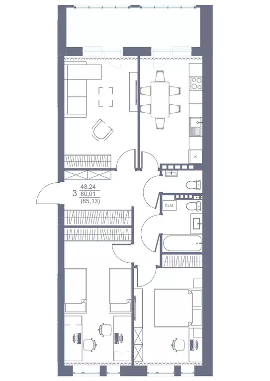 Продаётся 3-к квартира, 85.13 м - Фото 0