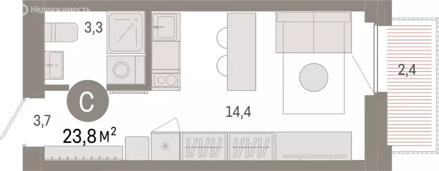 Квартира-студия: Тюмень, Мысовская улица, 26к2 (23.81 м) - Фото 1