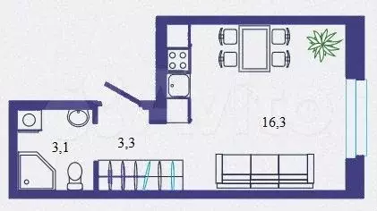 Квартира-студия, 22,7 м, 12/19 эт. - Фото 1