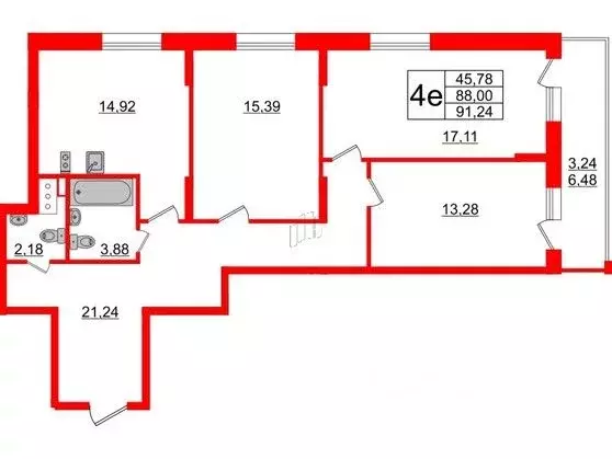 3-к кв. Санкт-Петербург бул. Александра Грина, 4 (89.9 м) - Фото 0
