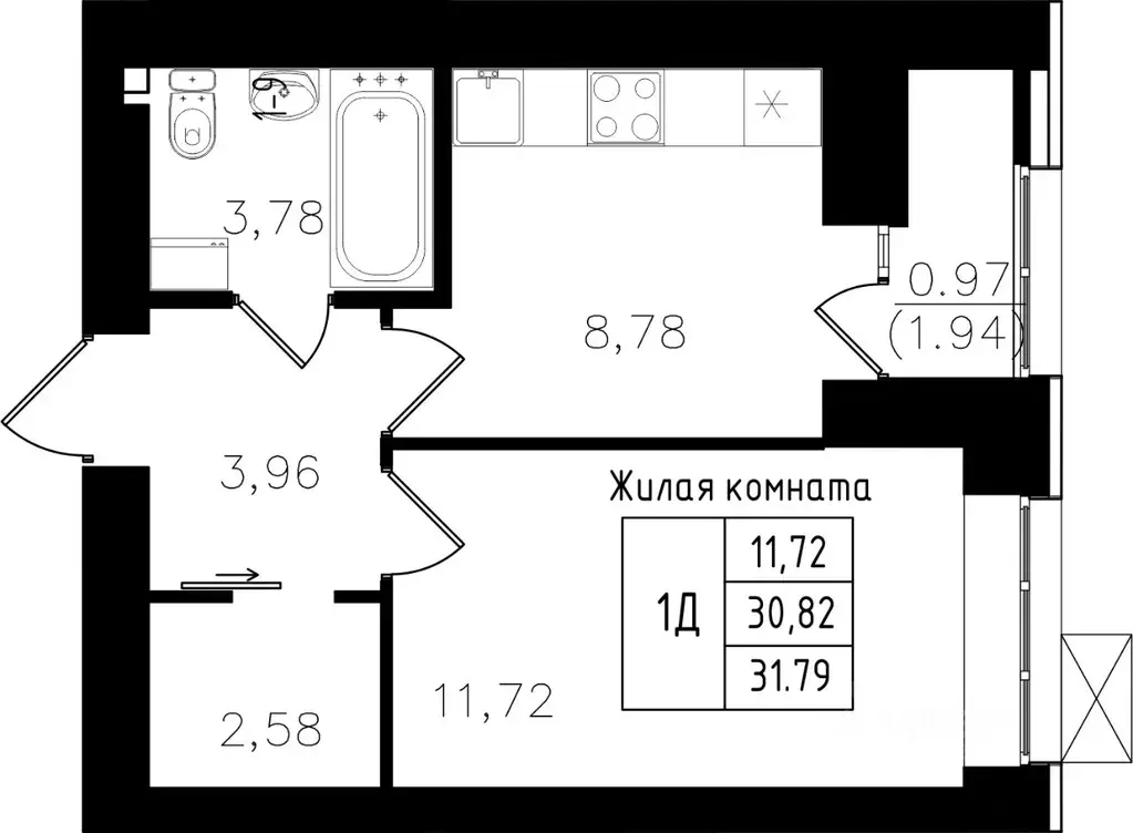 1-к кв. Татарстан, Казань ул. Михаила Миля (31.79 м) - Фото 0