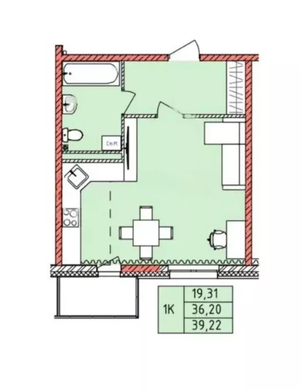 квартира-студия, 39.22 м - Фото 0