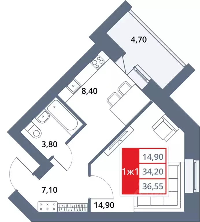1-к кв. Башкортостан, Октябрьский 33-й мкр,  (36.55 м) - Фото 1